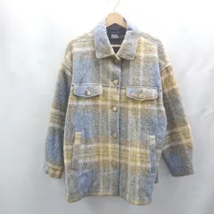 ◇ ⊇ ZARA ザラ チェック 長袖 コート サイズL ブルー レディース E  【1503060033883】
