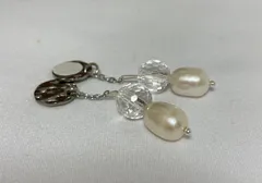 シルバーステンレスノンホールピアス　クリスタルカットビーズ・天然淡水パール