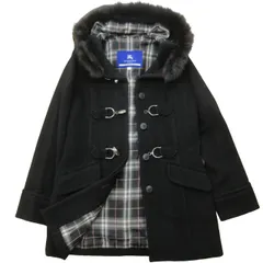 バーバリーブルーレーベル BURBERRY BLUE LABEL 美品 ラビットファー ダッフルコート ウールアンゴラ 裏地ノバチェック トグルボタン 紺 ネイビー 38 約M 1126 STK