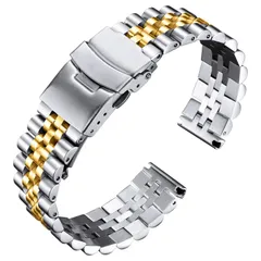 【迅速発送】BINLUN 時計バンド ステンレス 腕時計ベルトメタル ウォッチバンド 金属 時計ベルト18mm 20mm 22mm 24mm 26mm 交換スマートウォッチベルト 耐久性高い 男女通用 調整工具付(シルバーゴールド 22mm)