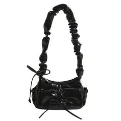 リボン ギャザー ショルダーバッグ ハンドル 小さめ PU レザー くしゅくしゅ 2way ミニショルダー 鞄 斜め掛け 肩掛け 手持ち 韓国風 淡色 プレゼント 実用的 女性 誕生日 10代 20代 30代 ギフト 贈り物