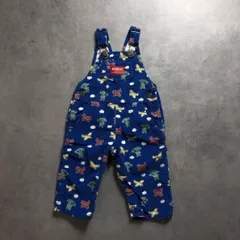GQ1242◇OSHKOSH B'GOSH : 80's USA製 キッズ コーデュロイ オーバーオール◇12months◇青系 飛行機柄 オシュコシュ
