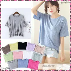 送料無料 ｔシャツ レディース 半袖 カットソー ラウンドネック 無地 トップス カジュアルコーデにはかかせない無地ｔシャツ サイドにスリットが入っているので、一枚で着用してもサマになるデザインが嬉しいポイント