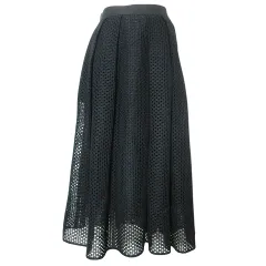 美品 AKIRA NAKAアキラナカ ラメ格子チェック柄フレアミニスカート36(S)黒★P13786