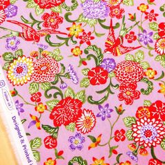 約110×50cm　紅型風 和柄 花鳥風月 ブロード生地  AP52109-1C ピンク　生地 布地 布 ハンドメイド