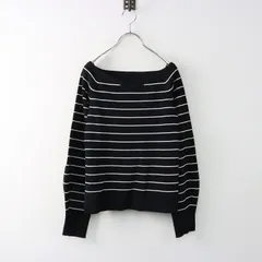 美品 2024AW ノーブル NOBLE ワイドVネックプルオーバー/ブラック リブニット ボーダー セーター 長袖 トップス【2400014279511】