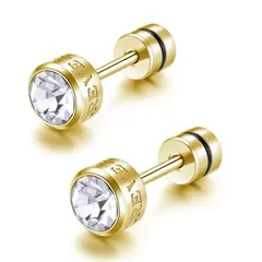 【在庫セール】ESFRIAN ピアス メンズ シンプル メンズピアス ゴールド 黒い石 サージカルステンレス スタッド つけっぱなし ネジ式 ジュエリー 男女兼用 両耳用 キャッチ 人気 おしゃれ プレゼント レディース ファースト ブラック 2個セット 5ｍ
