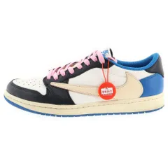 NIKE (ナイキ) ×トラヴィススコット フラグメント エアジョーダン1 ローカットスニーカー ブラック/ホワイト/ブルー US10.5/28.5cm DM7866-140