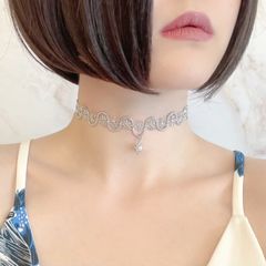 シルバー：惑星の女神：星とパールのシルバーブレードのチョーカー  SV078S