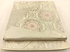 正絹　プラチナ通し二重箔袋帯　新品 リサイクル着物】袋帯 熨斗目色 辻ヶ花 本金箔 プラチナ箔 424cm 正絹