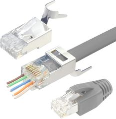 新品 VCELINK LANコネクタ+保護カバー シールド付きRJ45パススルーコネクタ 23AWG Cat6A/Cat7ネットワークケーブルに対応 ロードバー付き 20個セット グレー