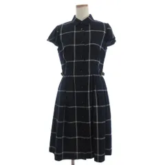 ブルーレーベルクレストブリッジ BLUE LABEL CRESTBRIDGE シャツ ワンピース 半袖 チェック柄 フレア ひざ丈 前開き 40 紺 ネイビー