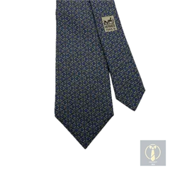 エルメス ネクタイ シルク100％ ブルー/ホワイト 美品