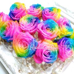 レインボーローズ*.❁3輪　花材　プリザーブドフラワー