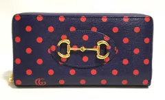 新品同様 グッチ 長財布 ジップアラウンド長財布 ホースビット ネイビー 水玉