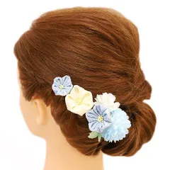 髪飾り 成人式 つまみ細工 振袖 前撮り 袴 浴衣 夏祭り 花火大会 豪華3点セット 水色 白 ちりめん ラインストーン ヘアアクセ No.9-3663
