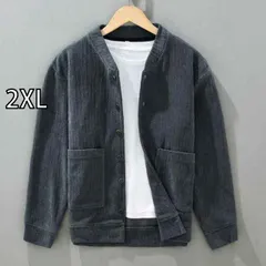 [2XL]メンズ ファッション 服 男性用 オシャレ シンプル 大人 かっこいい 大きいサイズ ストリート 紳士服 ラウンド スタンドカラー コーデュロイ ニットカーディガン カポック ベルベット カジュアル ジャケット ノー カラー セーター