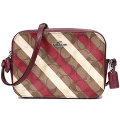コーチ バッグ COACH コーティングキャンバス スムースレザー シグネチャー ダイアグナル ストライプ プリント ミニ カメラバッグ クロスボディ 斜め掛け ショルダーバッグ カーキマルチ coach1387