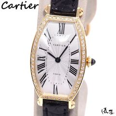 【希少】カルティエ トノー SM ダイヤベゼル 手巻き OH済 K18 レディース ヴィンテージ 極美品 Cartier 時計 腕時計 中古【送料無料】