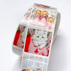 【数量限定】販促 お花 ラッピング ハンドメイド デコレーション プレゼント 葉っぱ 女の子 サンタクロース ステッカー ハート 丸シール 当店オリジナル レトロ カラフル 1巻（約500枚） 2.5*2.5センチ スクエア (2) クリスマス ロールシール