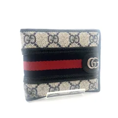 GUCCI グッチ　オフィディア　GGマーモント　二つ折り財布　GGスプリーム　シェリーライン　グレー×ブラック×レッド　コーティングキャンバス×レザー　イタリア製　刻印あり