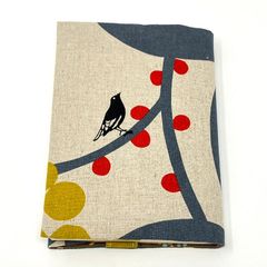 布ブックカバー 木と鳥/北欧風 文庫本サイズ リバーシブル ハンドメイド B101