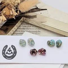 3点セット ガーネット・ターコイズ・ブルーグリーンアパタイト  ピアス レジン ハンドメイド