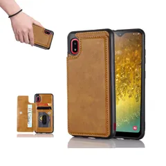 for Galaxy A21 SC-42A / Galaxy A20 SC-02M SCV46 ケース スタンド機能 ケース ICカード収納 カード 背面カード収納 左と右の電話ケースを反転、シンプルなレトロなファッション、防水と防汚電話ホルダー、多機能財布収