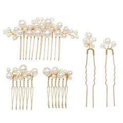 【新着商品】髪飾り レディース ヘアピン 5点セット結婚式 ヘアアクセサリー 和風 小物 おしゃれ パール 花 ヘアコーム フォーマル 和装用髪飾り バレンタインデー 文化祭 学園祭 (ゴールド)