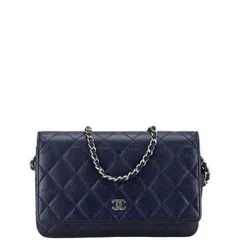     中古 シャネル ココマーク マトラッセ 長財布 チェーンウォレット キャビアスキン ABランク ネイビー レディース CHANEL 【送料無料】【三田店】