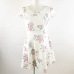セシルマクビー CECIL McBEE ミニワンピース キャップスリーブ 花柄 オフホワイト ピンク M *A779