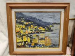 風景画 油彩画 越後の景色 額縁 ガラス