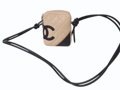 CHANEL シャネル カンボンライン ショルダーバッグ 9番台 ラムスキン ベージュ ブラック シルバー金具 美品 中古 4b001724