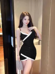 シンプルバイカラーワンピース♪ミニ丈でデートにぴったり！キャバドレスとしても♪