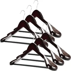 木製ハンガー 型崩れ防止 幅広 スーツ アウター ズボン ネクタイ ベルト 回転フック (6本セット)