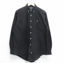 L/古着 ラルフローレン 長袖 ブランド シャツ メンズ 90s ワンポイントロゴ オックスフォード コットン ボタンダウン 黒 ブラック 25jun14 
