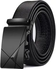 ulterra ベルト メンズ レザー 穴なし 無段階 フリーサイズ オートロック( ブラック-F,  L)