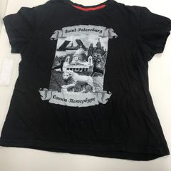 L　ロシア サンクトペテルブルク グラフィック メンズ ブラック　Tシャツ　輸入　古着 Russia St. Petersburg