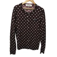 良品 Play Comme des Garons プレイコムデギャルソン ロゴ刺繍 ドット ウール100% ニット カーディガン L ボルドー レディース 古着 中古 USED