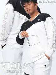 VIOLA rumore ヴィオラルモーレ 長袖 Tシャツ 大きいサイズ メンズ ラインストーン使い ラメロゴプリント 切替 Vネック トップス ロンT ストレッチ ホワイト×ブラック