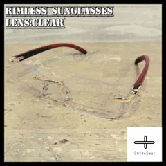 リムレス クリア ウッドフレーム ブルーライトカット ヒップホップ メガネ レンズ ヴィンテージ メンズ レディース めがね 眼鏡 縁なし 大人気  ツーポイント 度なし ヒップホップ HIPHOP ストリート デート UV レトロ おしゃれ 新品 未使用