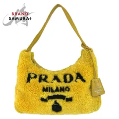 美品 PRADA プラダ ホーボー 三角ロゴプレート テリークロス ミニバッグ イエロー ブラック ハンドバッグ アクセサリーポーチ 503960【中古】