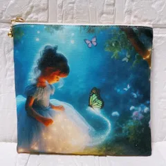 フラットポーチ　ファスナーポーチ　ハンドメイド　両面パネル生地　幻想的女の子2