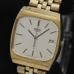 177 稼動 SEIKO 時計 メンズ デイト ゴールド ホワイト スクエア