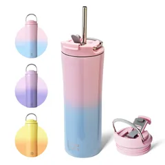 【特価商品】断熱 保温 真空 保冷 ステンレス 穴あるフタ付き ストロー 600ml水筒 ボトル 濡れない 結露しない 持ち手付き 直飲み タンブラー ピンク ブルー BOTTLE BOTTLE