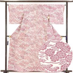 小紋 身丈 裄 ローケツ染 木々文様 くすみカラー 着物 051b p - メルカリ