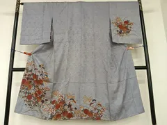 平和屋着物●長襦袢　無双仕立て　絞り　草花文　金彩　正絹　逸品　AAAY0154zg