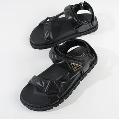 PRADA プラダ サンダル シューズ Nappa leather 1X433N 038 ブラック BLACK 黒 レザー トライアングルロゴ カジュアル モード ワンポイント