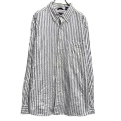 CHAPS 長袖 ストライプシャツ 2XL ホワイト ブルー チャップス ボタンダウン ビッグサイズ 胸ポケット 古着卸 アメリカ仕入 a702-7066