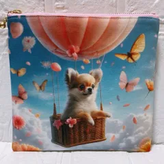 フラットポーチ　ファスナーポーチ　ハンドメイド　両面パネル生地　バルーンチワワ２